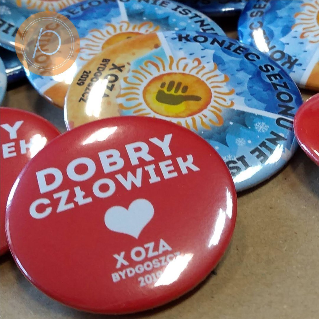 Przypinka okrągła 58mm / agrafka / express / błysk